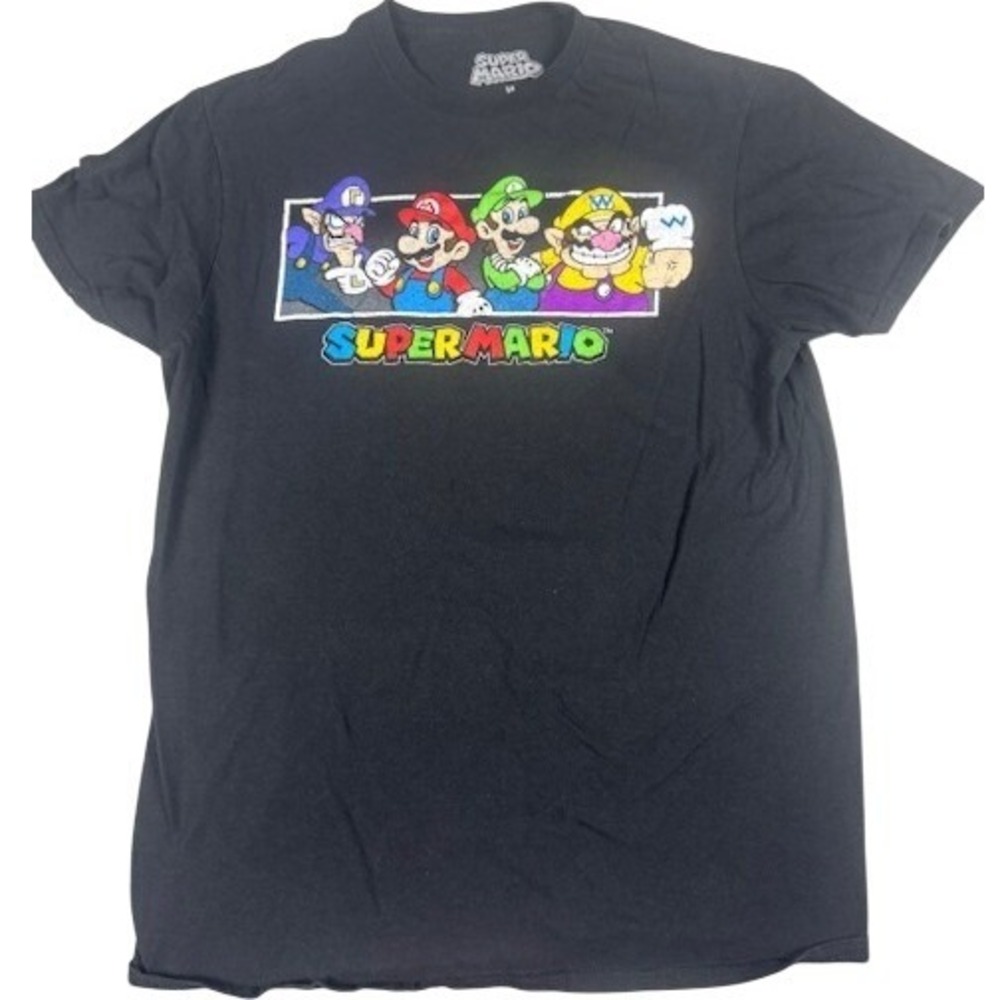 Nintendo T-Shirt Mens Medium Super‎ Mario Graphic Waluigi Luigi Wario Black Tee